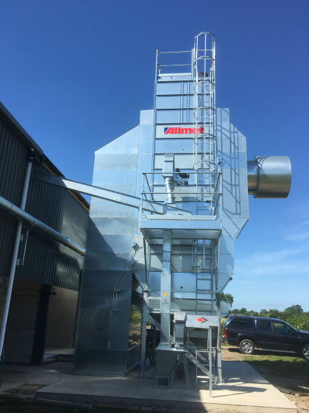 Image of Allmet grain dryer and associated grain handling equipment